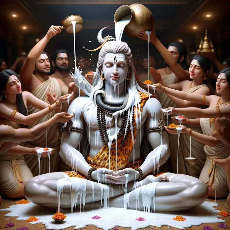 Devotees performing traditional rituals during Mahashivratri.