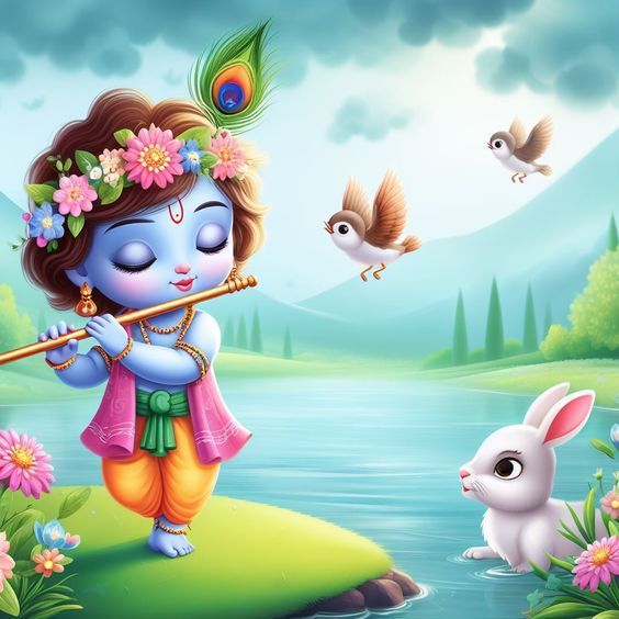 Lord Krishna Idol Decorated for Krishna Janmashtami Celebration