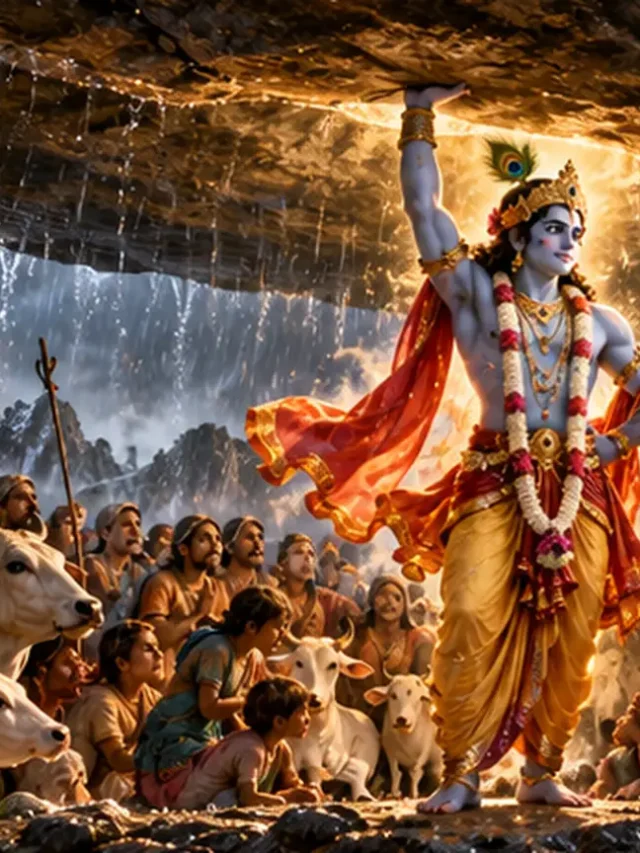 कृष्ण द्वारा गोवर्धन उठाना